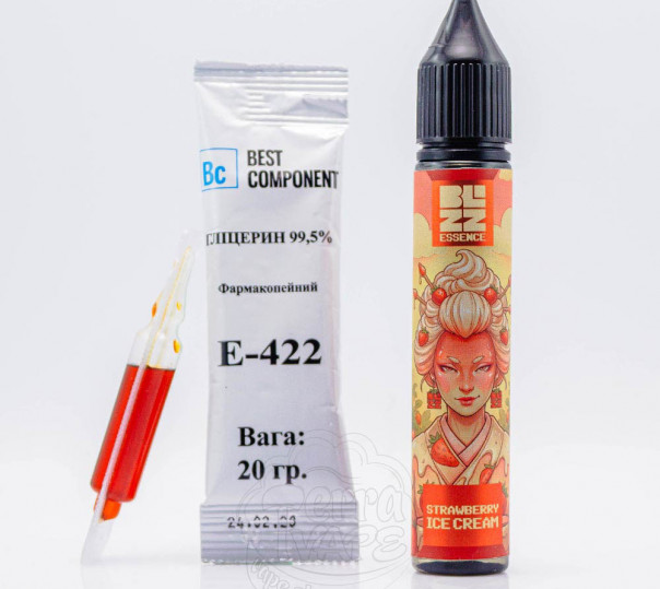 Жидкость Blizz Essence Salt Strawberry Ice Cream 30ml 50mg со вкусом клубничного мороженого (набор компонентов)