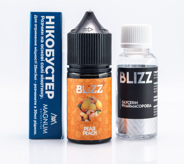 Рідина Blizz Plus Salt Pear and Peach 30ml 25mg зі смаком груші та персику (набір компонентів)