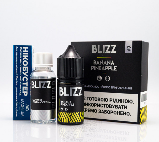 Рідина Blizz Salt Banana Pineapple 30ml 50mg зі смаком тропічних фруктів (набір компонентів) Рідина Blizz Salt Banana Pineapple 30ml 50mg зі смаком тропічних фруктів (набір компонентів)