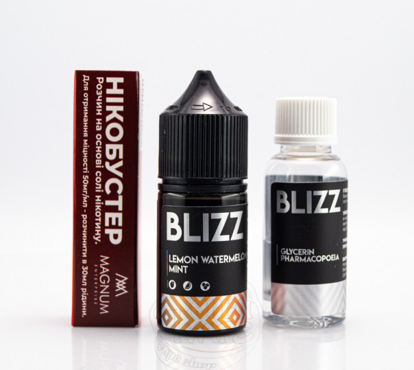 Рідина Blizz Salt Lemon Watermelon Mint 30ml 25mg зі смаком кавуна з лимоном та м'ятою (набір компонентів)