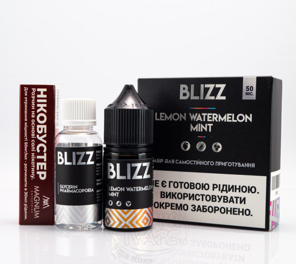 Рідина Blizz Salt Lemon Watermelon Mint 30ml 25mg зі смаком кавуна з лимоном та м'ятою (набір компонентів) Рідина Blizz Salt Lemon Watermelon Mint 30ml 25mg зі смаком кавуна з лимоном та м'ятою (набір компонентів)