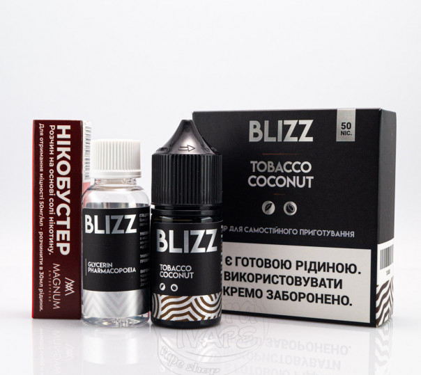 Рідина Blizz Salt Tobacco Coconut 30ml 25mg зі смаком тютюну з кокосом (набір компонентів) Рідина Blizz Salt Tobacco Coconut 30ml 25mg зі смаком тютюну з кокосом (набір компонентів)