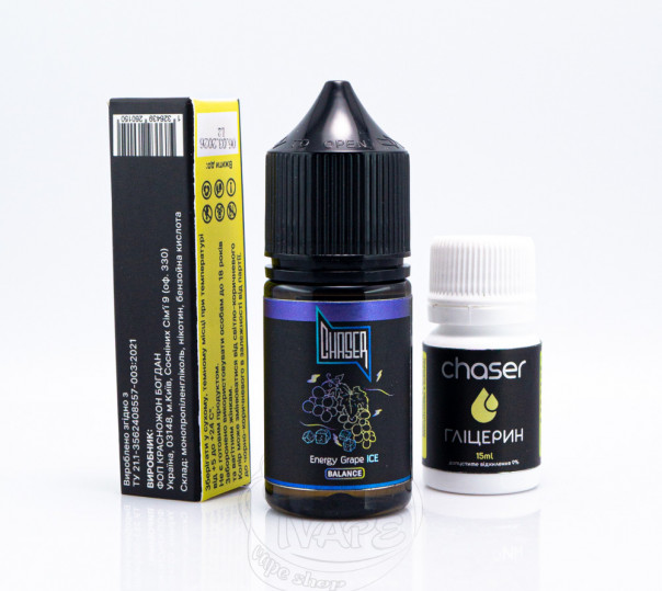 Рідина Chaser Black Balance ICE Salt Energy Grape ICE 30ml 50mg зі смаком виноградного енергетика з холодком (набір компонентів)