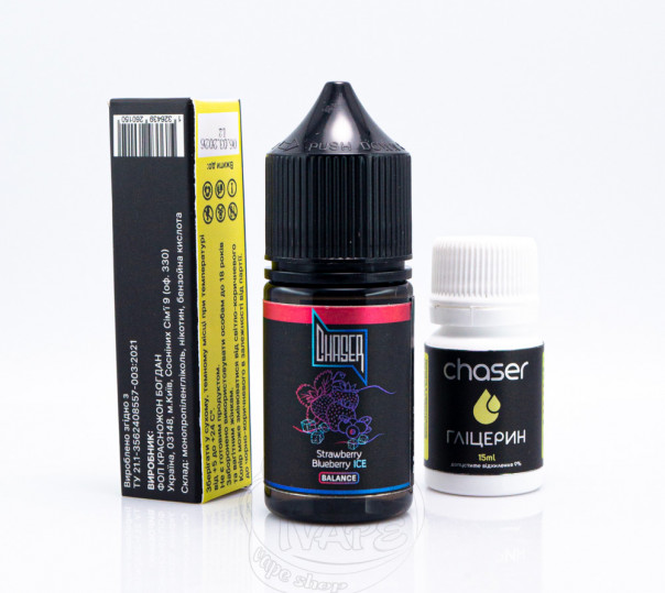 Рідина Chaser Black Balance ICE Salt Strawberry Blueberry ICE 30ml 50mg зі смаком полуниці та чорниці з холодком (набір компонентів)