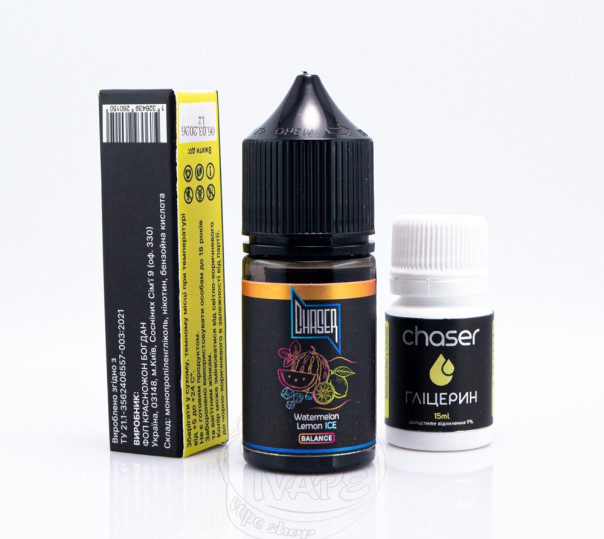 Рідина Chaser Black Ultra ICE Salt Watermelon Lemon ICE 30ml 65mg зі смаком лимона з кавуном та холодком (набір компонентів)