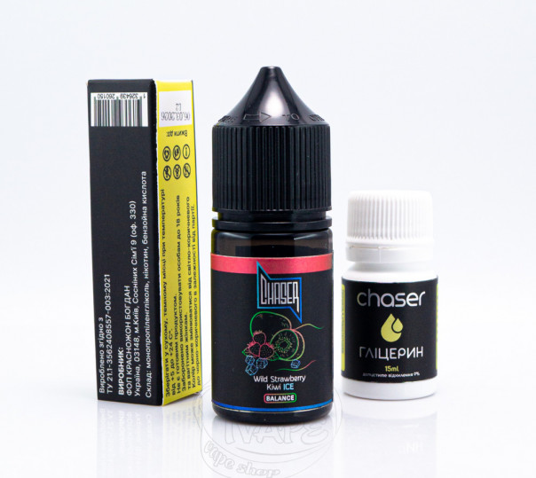 Рідина Chaser Black Ultra ICE Salt Wild Strawberry Kiwi ICE 30ml 65mg зі смаком ківі та суниці з холодком (набір компонентів)