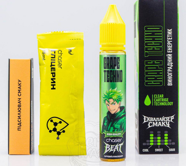 Рідина Chaser Beat Salt Grape Techno 30ml 50mg зі смаком виноградного енергетика з холодком (набір компонентів)