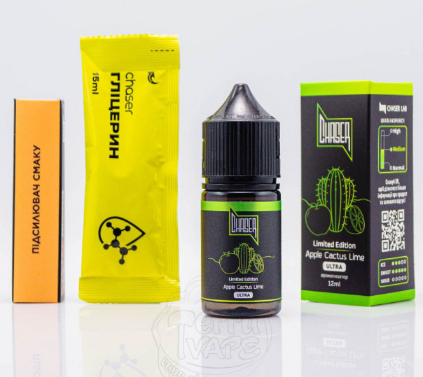 Рідина Chaser Black Ultra Salt Apple Cactus Lime 30ml 65mg зі смаком яблука, кактуса та лайму (набір компонентів)