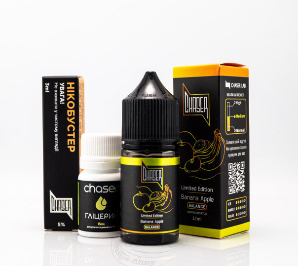 Рідина Chaser Black Ultra Salt Banana Apple 30ml 65mg зі смаком банану та яблука (набір компонентів)