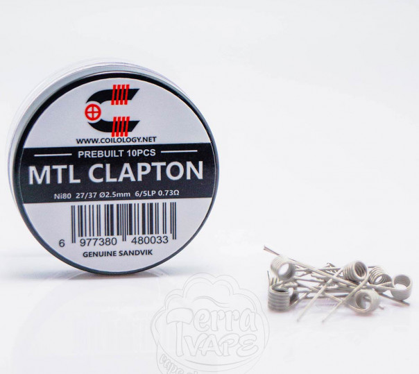 Спірали Coilology Pre-built MTL Clapton Coil Ni80 0.73Ом 10штук (готовий койл для вейпу)
