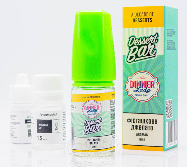 Жидкость Dinner Lady Dessert Bar Salt Pistachio Gelato 30ml 50mg со вкусом фисташкового мороженого (набор компонентов)