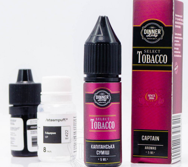 Рідина Dinner Lady Select Tobacco Salt Captain 15ml 50mg зі смаком тютюну з нотками рому, ванілі та горіхів (набір компонентів)