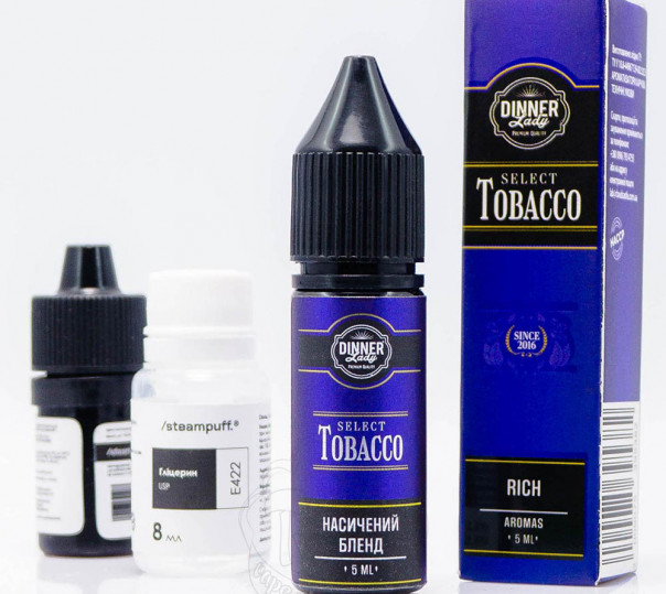 Рідина Dinner Lady Select Tobacco Salt Rich 15ml 50mg зі смаком міцного тютюну (набір компонентів)