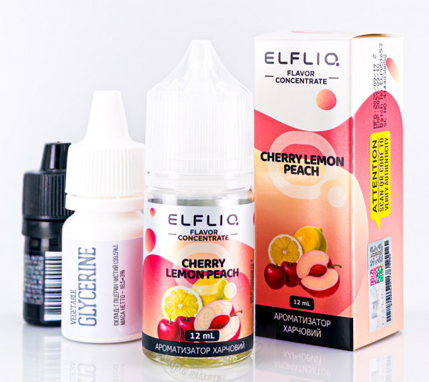 Рідина Elf Bar ElfLiq Salt Cherry Lemon Peach 30ml 50mg від ELF BAR (оригінал, набір компонентів) зі смаком персика, вишні і лимону