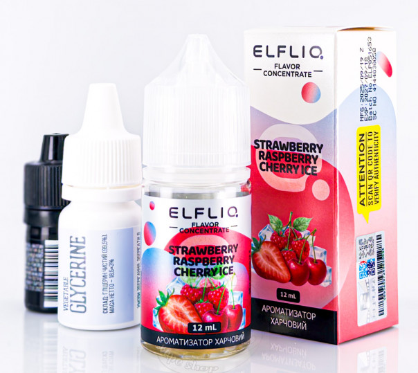 Рідина Elf Bar ElfLiq Salt Strawberry Raspberry Cherry Ice 30ml 50mg від ELF BAR (оригінал, набір компонентів) зі смаком полуниці, малини і вишні з льодом