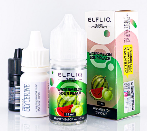 Рідина Elf Bar ElfLiq Salt Watermelon Sour Peach 30ml 50mg від ELF BAR (оригінал, набір компонентів) зі смаком кавуна та кислого персику