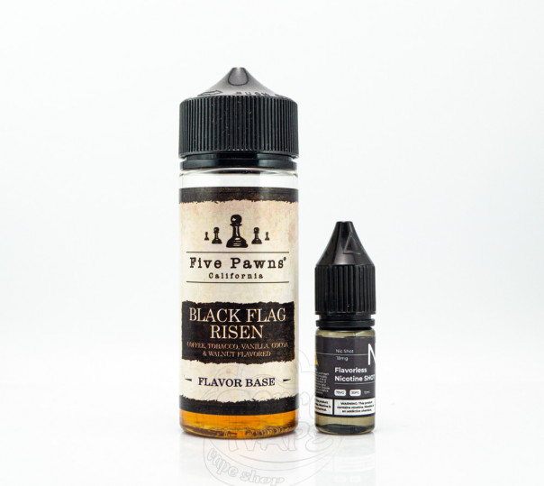 Жидкость Five Pawns Organic Shortfill Black Flag Risen 120ml 6mg на органическом никотине со вкусом табачки с кофе