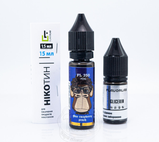 Рідина Flavorlab FL350 Mini Salt Blue Raspberry Peach 15ml 50mg зі смаком блакитної малини та персику (набір компонентів)