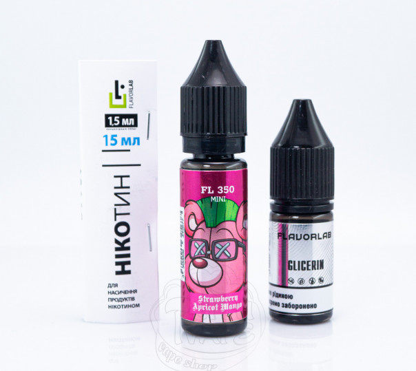 Рідина Flavorlab FL350 Mini Salt Strawberry Apricot Mango 15ml 50mg зі смаком полуниці, абрикосу та манго (набір компонентів)