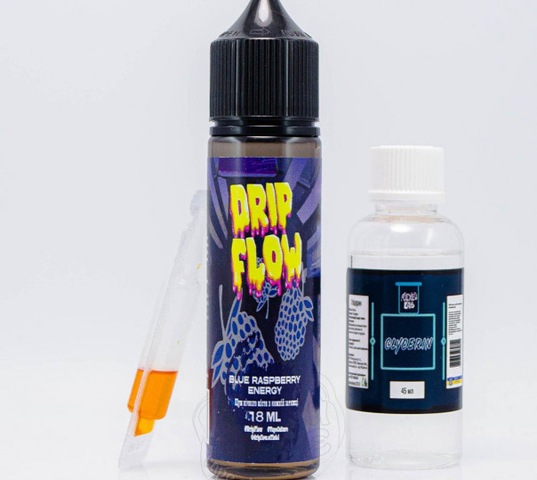 Рідина Drip Flow Organic Blue Raspberry Energy 60ml 0mg зі смаком енергетика і синьої малини (набір компонентів)