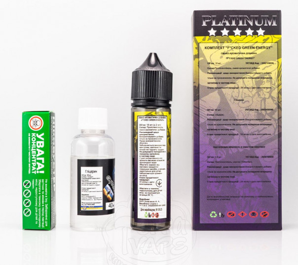 Рідина Fucked Platinum Organic Green Energy 60ml 3mg зі смаком енергетика з яблуком і ківі (набір компонентів)