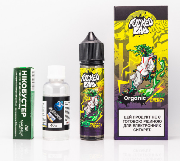 Рідина Fucked Platinum Organic Green Energy 60ml 3mg зі смаком енергетика з яблуком і ківі (набір компонентів)