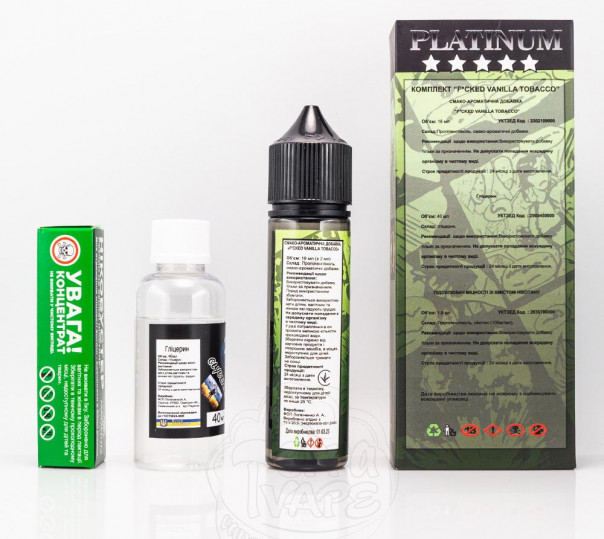 Рідина Fucked Platinum Organic Vanilla Tobacco 60ml 0mg зі смаком тютюну з ваніллю (набір компонентів) Рідина Fucked Platinum Organic Vanilla Tobacco 60ml 0mg зі смаком тютюну з ваніллю (набір компонентів)