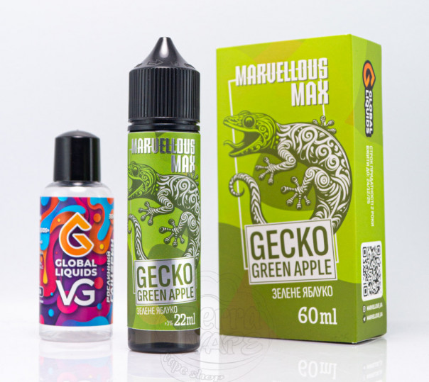 Жидкость Marvellous Max Organic Gecko Green Apple 60ml 3mg со вкусом зеленого яблока (набор компонентов)