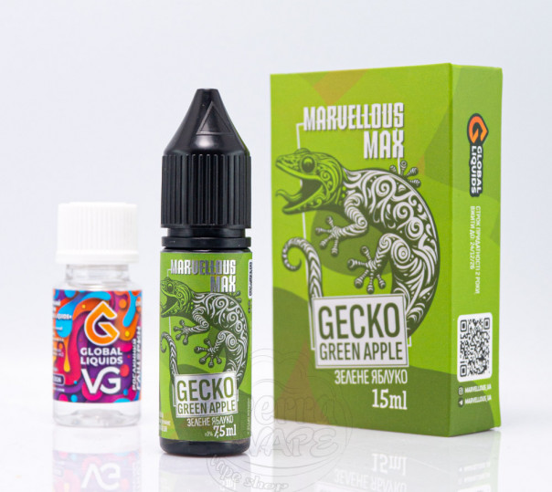 Рідина Marvellous Max Salt Gecko Green Apple 15ml 50mg зі смаком яблука (набір компонентів)