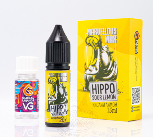 Рідина Marvellous Max Salt Hippo Sour Lemon 15ml 50mg зі смаком лимону (набір компонентів)