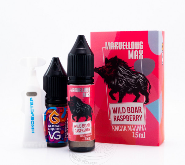 Рідина Marvellous Max Salt Wild Boar Raspberry 15ml 50mg зі смаком малини (набір компонентів)