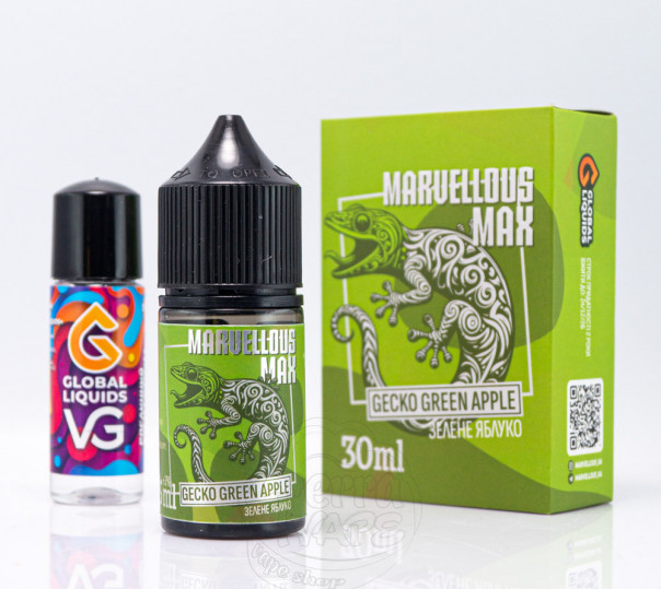 Рідина Marvellous MAX Salt Gecko Green Apple 30ml 65mg зі смаком зеленого яблука (набір компонентів)