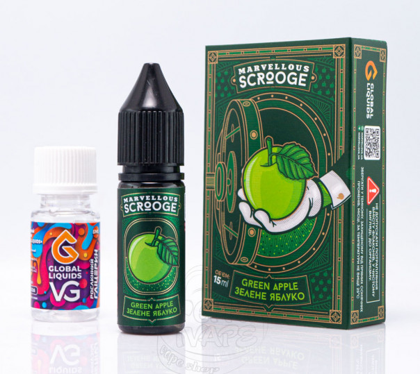 Рідина Marvellous Scrooge Salt Green Apple 15ml 65mg зі смаком зеленого яблука (набір компонентів)