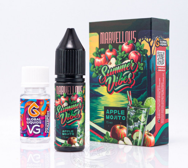 Рідина Marvellous Summer Vibes Salt Apple Mojito 15ml 50mg зі смаком яблуневого мохіто (набір компонентів)