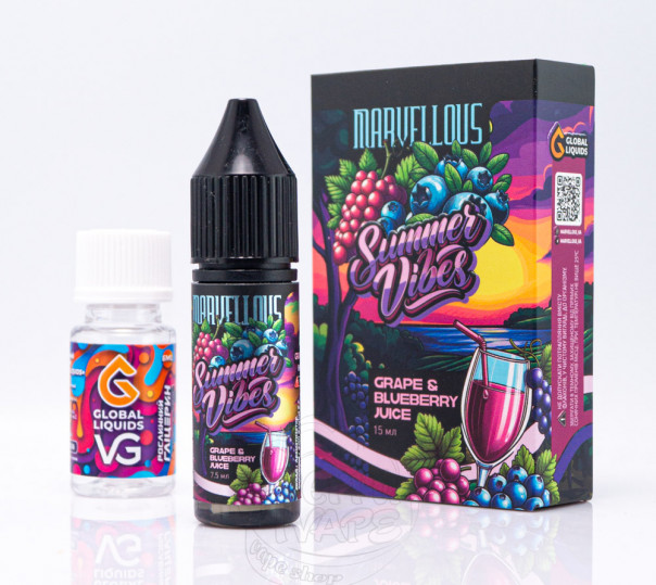 Рідина Marvellous Summer Vibes Salt Grape Blueberry Juice 15ml 50mg зі смаком винограду та чорниці (набір компонентів)