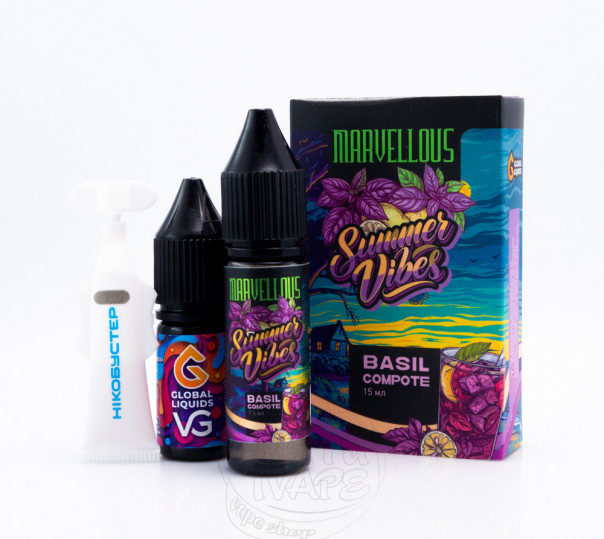 Рідина Marvellous Summer Vibes Salt Basil Compot 15ml 50mg зі смаком компоту з базиліком (набір компонентів)