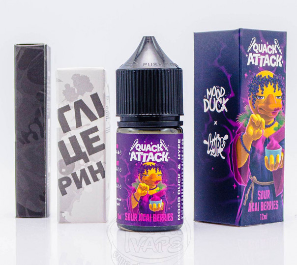 Рідина Hype x MoodDuck Quack Attack Salt Sour Acai Berries 30ml 50mg зі смаком ягід асаї (набір компонентів)