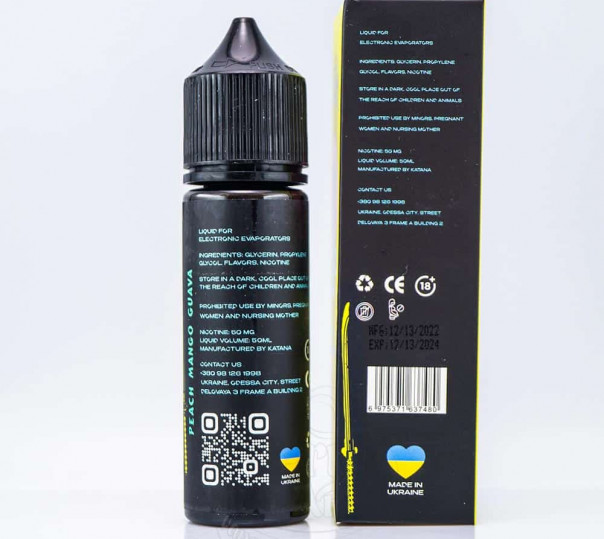 Жидкость eight by Katana Salt Peach Mango Guava 50ml 50mg на солевом никотине со вкусом персика, манго и гуавы