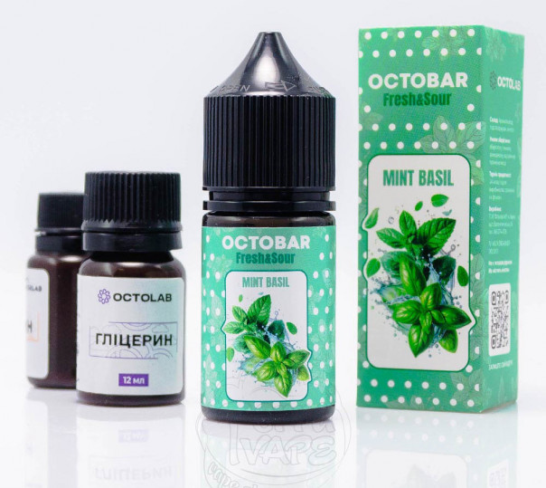 Рідина Octobar Fresh&Sour Salt Mint Basil 30ml 50mg зі смаком м'яти та базиліку (набір компонентів)
