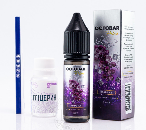 Рідина Octobar Prime Salt Grape Ice 15ml 50mg зі смаком винограду з холодком (набір компонентів)