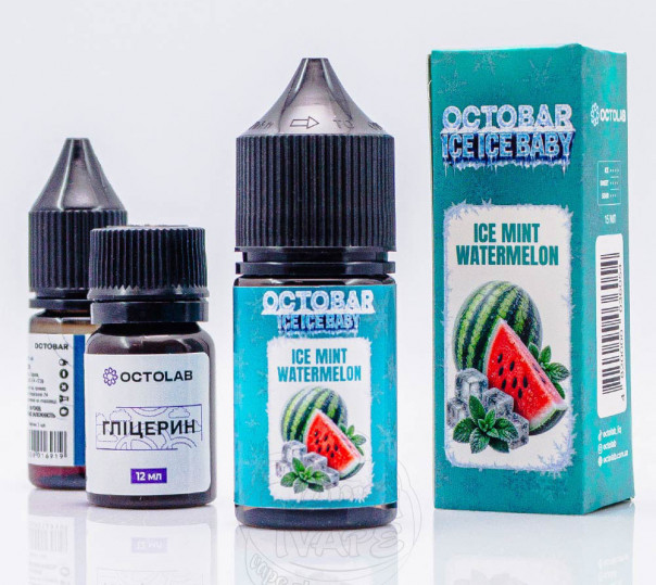 Рідина Octobar Ice Ice Baby Salt Ice Mint Watermelon 30ml 50mg зі смаком кавуна та м'яти з льодом (набір компонентів)