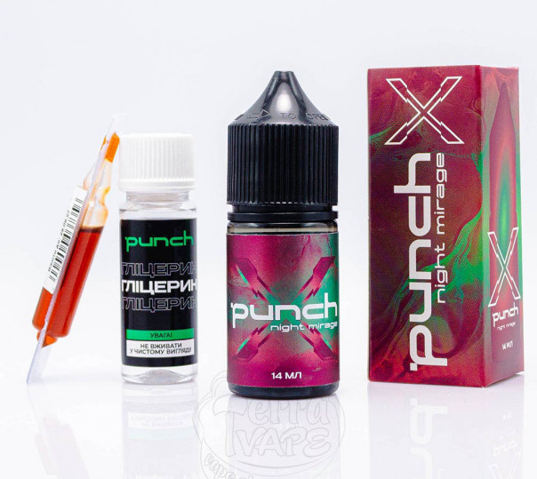 Рідина Punch X Cocktails Salt Night Mirage 30ml 50mg зі смаком журавлини, лічі та м'яти (набір компонентів)