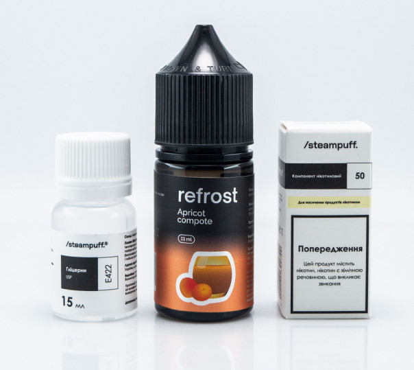 Рідина Refrost Salt Apricot Compote 30ml 50mg зі смаком абрикосового компоту (набір компонентів) Рідина Refrost Salt Apricot Compote 30ml 50mg зі смаком абрикосового компоту (набір компонентів)