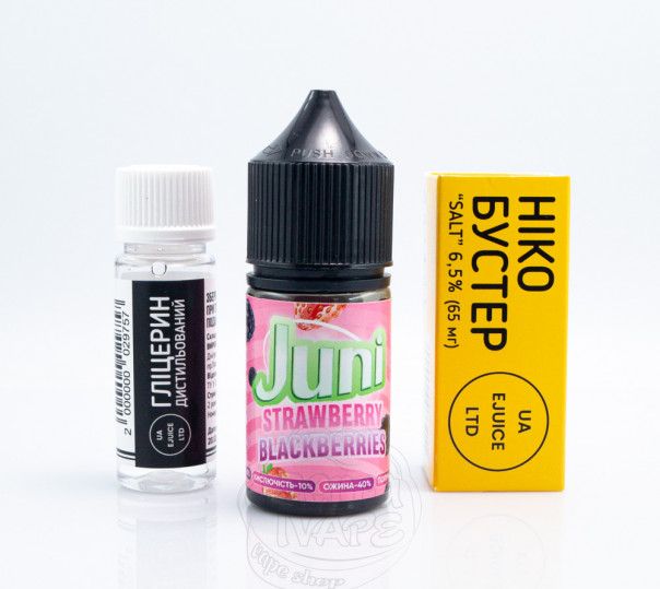 Рідина Juni Salt Strawberry Blackberries 30ml 65mg зі смаком полуниці та ожини (набір компонентів)