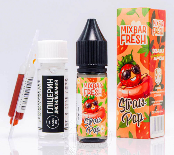 Рідина Mix Bar Fresh Salt Straw Pop 15ml 50mg зі смаком полуниці з холодком (набір компонентів)