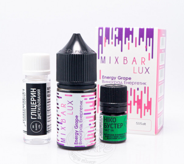 Рідина Mix Bar Lux Salt Energy Grape 30ml 65mg зі смаком виноградного енергетика (набір компонентів) Рідина Mix Bar Lux Salt Energy Grape 30ml 65mg зі смаком виноградного енергетика (набір компонентів)
