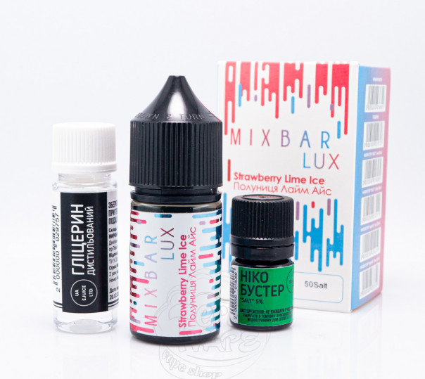Рідина Mix Bar Lux Salt Strawberry Lime Ice 30ml 50mg зі смаком прохолодної полуниці та лайму (набір компонентів) Рідина Mix Bar Lux Salt Strawberry Lime Ice 30ml 50mg зі смаком прохолодної полуниці та лайму (набір компонентів)