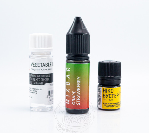 Рідина Mix Bar Salt Grape Strawberry 15ml 50mg зі смаком винограду з полуницею (набір компонентів)