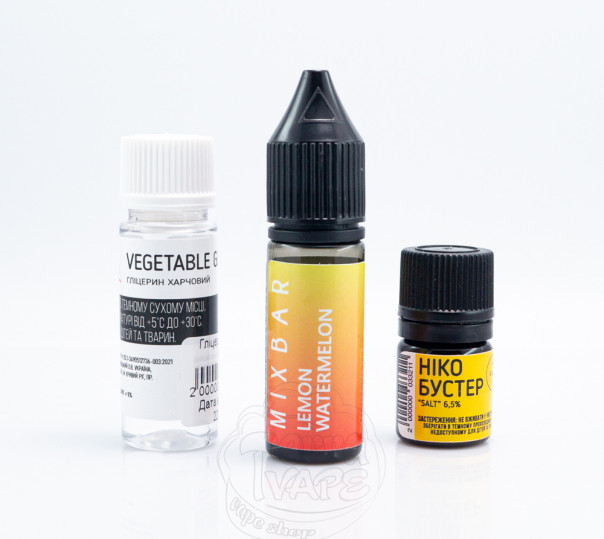 Рідина Mix Bar Salt Lemon Watermelon 15ml 50mg зі смаком лимона і кавуна (набір компонентів)
