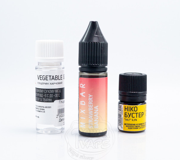Жидкость Mix Bar Salt Strawberry Banana 15ml 50mg со вкусом клубники и банана (набор компонентов)